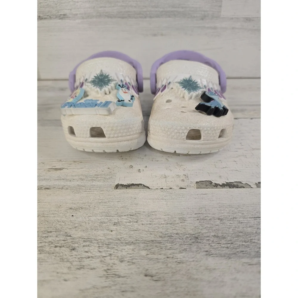 Crocs Kids Disney Frozen 2 Glitter Clogs White Purple Elsa Olaf Bruni Size C6